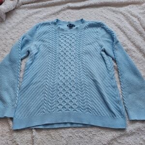 Basic Editions Sky Blue Cable Knit Sweater Cozy Winter Casual